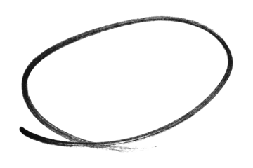 Black pencil highlight circle mark isolated on transparent background