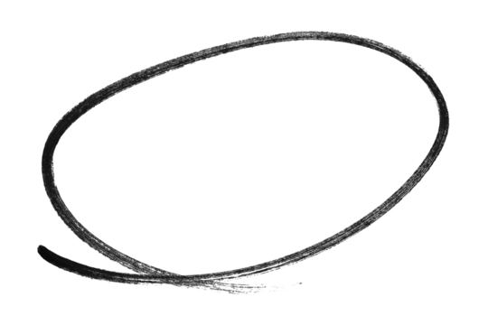 Black pencil highlight circle mark isolated on transparent background