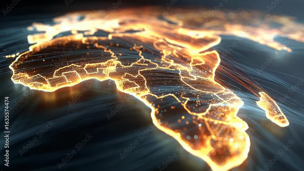 Poster digital map of africa with glowing data points and futuristic lines, symbolizing global connectivity