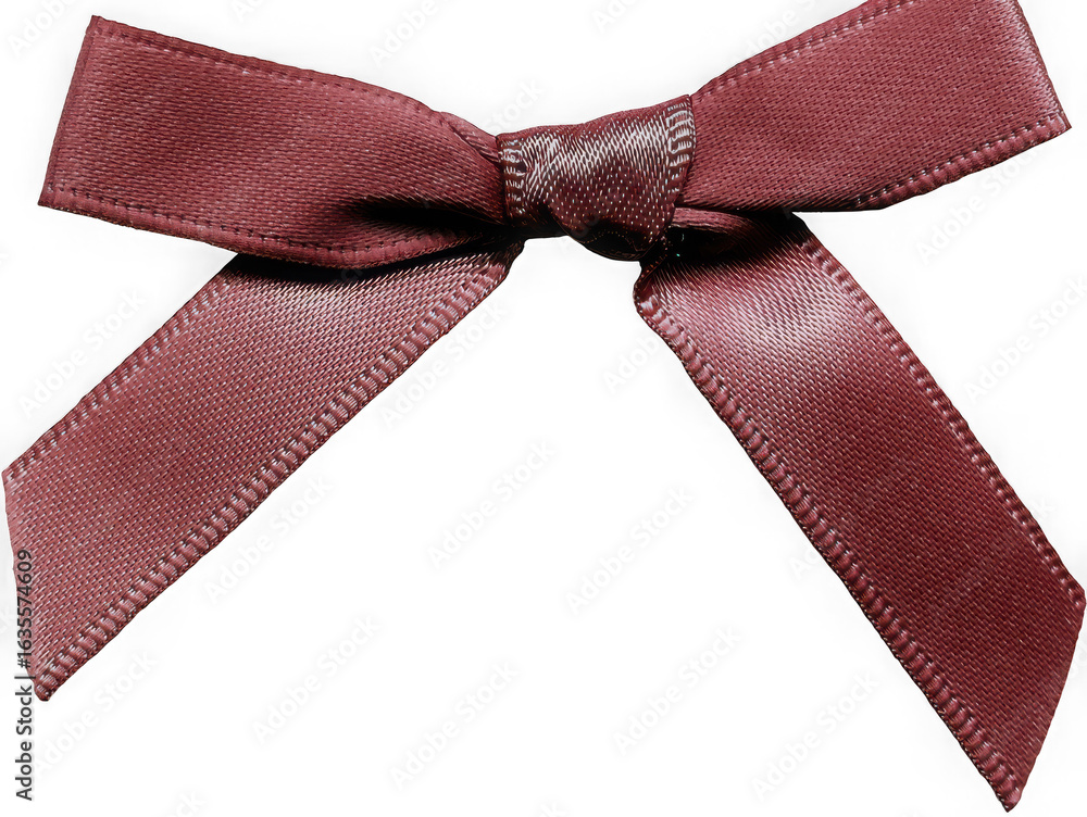Poster a single maroon satin ribbon bow with two dangling loops and tails isolated on transparent backgroun