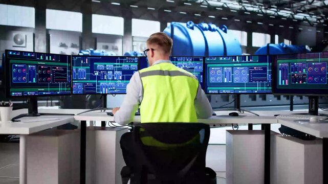 Gas Power Plant Control Room Monitoring Electricity And Oil