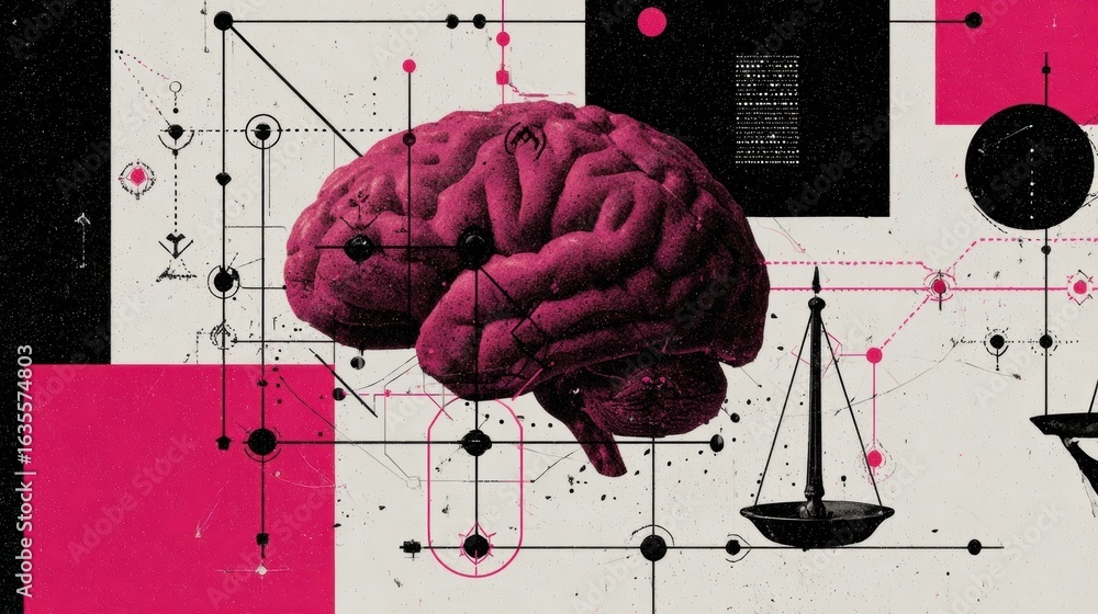 Poster artwork depicting a brain intertwined with abstract designs and symbols of balance, emphasizing the 