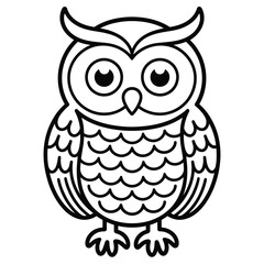 Cute cartoon owl illustration with simple outline and large eyes