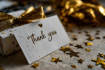 Illustrated thank-you note with stars and hearts on canvas