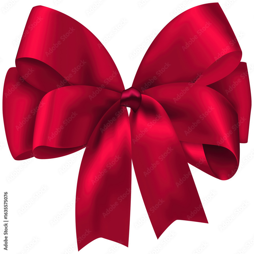 Poster a luxurious and elegant satin red bow with flowing loops and tails isolated on transparent backgroun