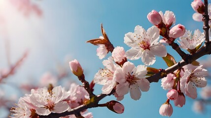 Obraz premium Spring Blossoms Delicate Pink Cherry Tree Flowers in Sunny Day