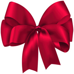 A luxurious and elegant satin red bow with flowing loops and tails isolated on transparent...