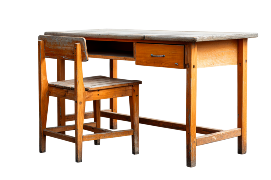 Wooden desk and chair set with a simple design