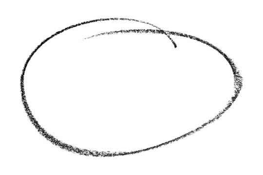 Black pencil highlight circle mark isolated on transparent background