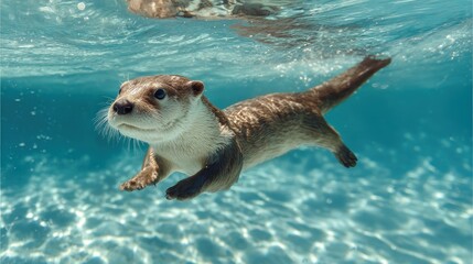 Otter swimming underwater