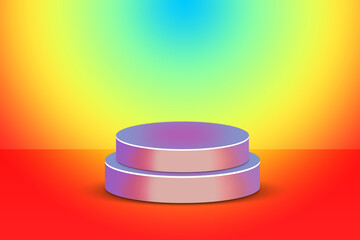 3D Podium with Rainbow Gradient Background – Vibrant Abstract Display Stage Illustration