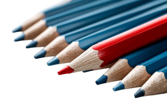 Red pencil stands out among blue pencils in art