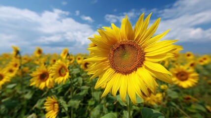 Fototapeta premium Bright yellow sunflowers in a field
