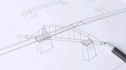 Architectural Blueprint of a Modern Pedestrian Bridge Structure

