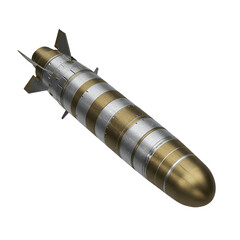 Realistic 3D Illustration of a Metallic Torpedo Weapon Isolated on Transparent Background