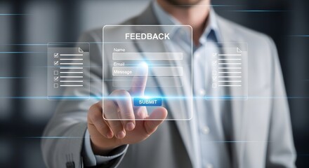 Online feedback form submission concept for business survey and customer satisfaction evaluation process