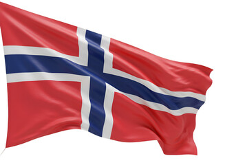 Realistic Render of the Norwegian Flag Waving on Isolated Transparent Background