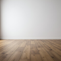 Realistic Photo Of Empty Room With Brown Wooden Floor And White Wall Background