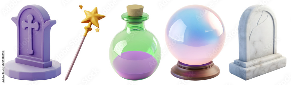Poster png mystical objects for magical themes, element set on transparent background