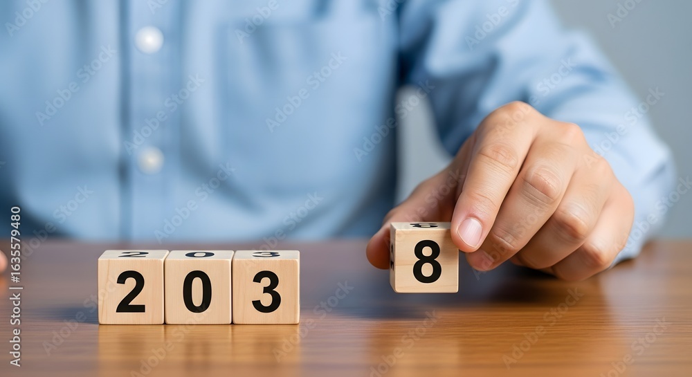 Poster setting the year on wooden blocks for the new year of two thousand twenty eight new year concept