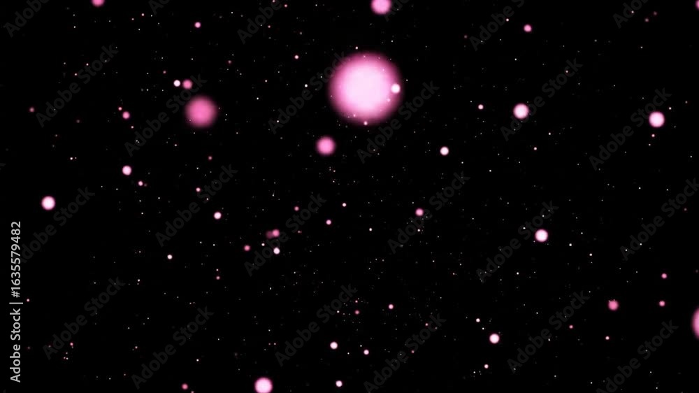 Poster abstract pink dots floating on black background with bokeh effects subtle motion for decorative cele
