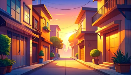 Fototapeta premium A sun-drenched city street at dawn.
