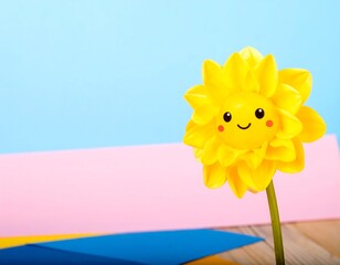 Cute yellow flower on colorful background