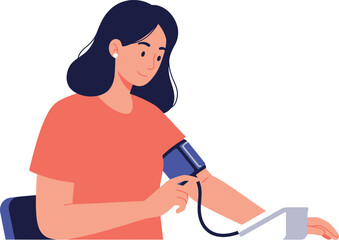 elegant modern detailed professional high quality Woman Taking Her Blood Pressure at Home