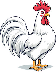 Vsai white rooster standing proudly, farm animal illustration