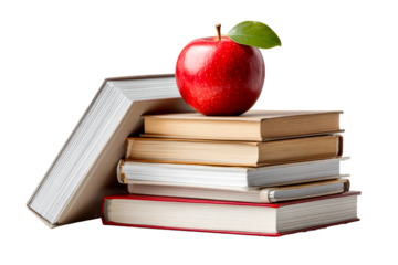 Stacked books with a red apple on top