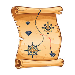Ancient Treasure Map with Compass and Ship