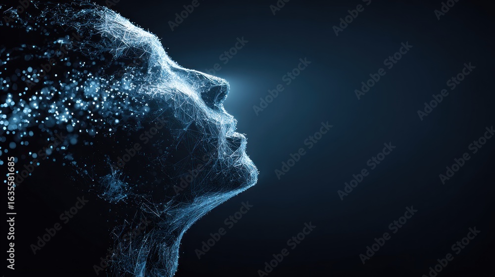 Poster abstract profile of face in network style