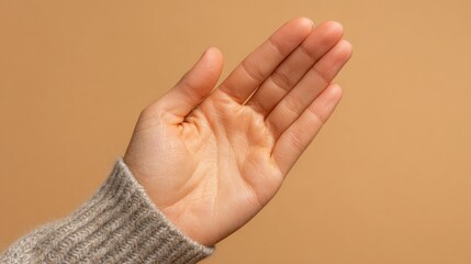 Open hand closeup against beige background