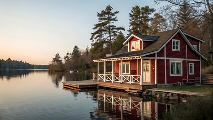 red house on the lake