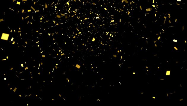 Gold confetti bursts against a black background