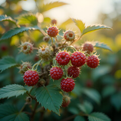Raspberry Bush with Different Ripening Stages