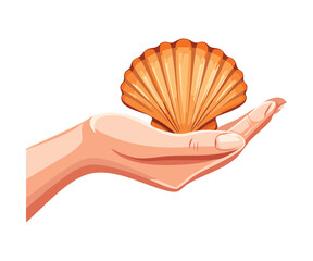 Hand holding a delicate large scallop seashell art