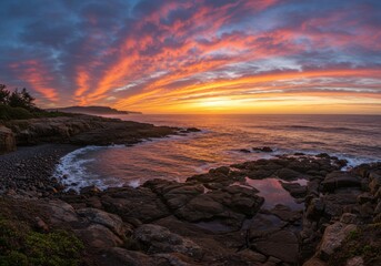 Coastal Sunset Spectacle: Oregon's Rocky Shoreline at Twilight