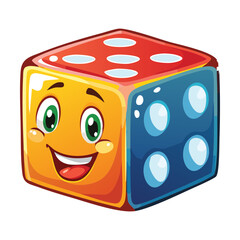 A Cheerful Colorful Cartoon Dice With A Friendly Face
