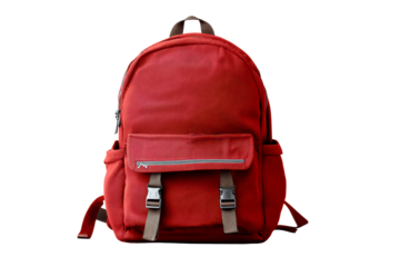 Stylish red backpack with multiple storage pockets
