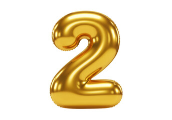Shiny Gold Number Two Isolated On Transparent Background as 3D Illustration