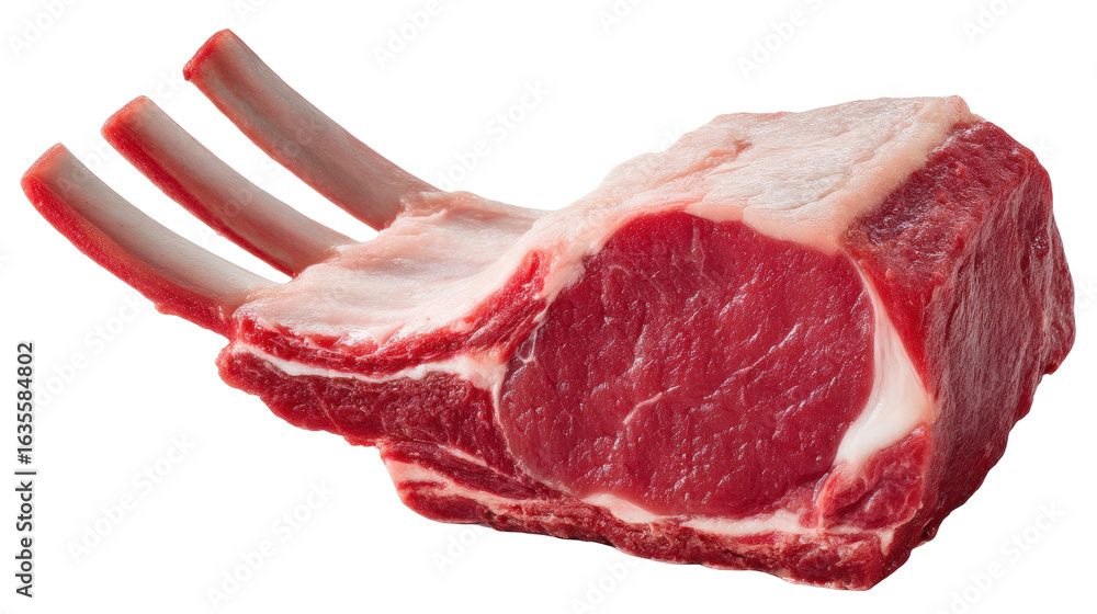 Poster raw meat isolated on transparent background with fresh red color and bone