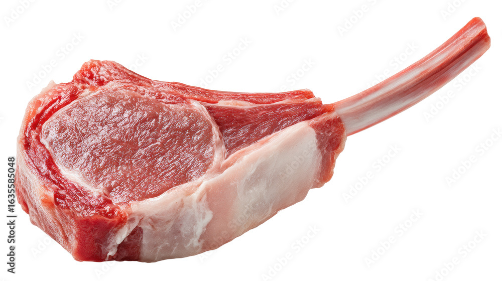 Poster raw meat isolated on transparent background with bone and fat texture
