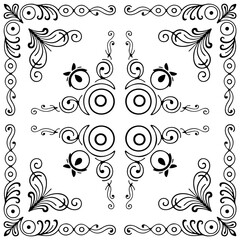 Elegant black and white ornamental corner design isolated on transparent background