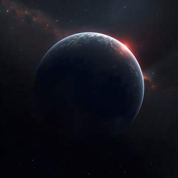 Realistic Cinematic View of Exoplanet Gliese 581d with Red Dwarf Star and Deep Space