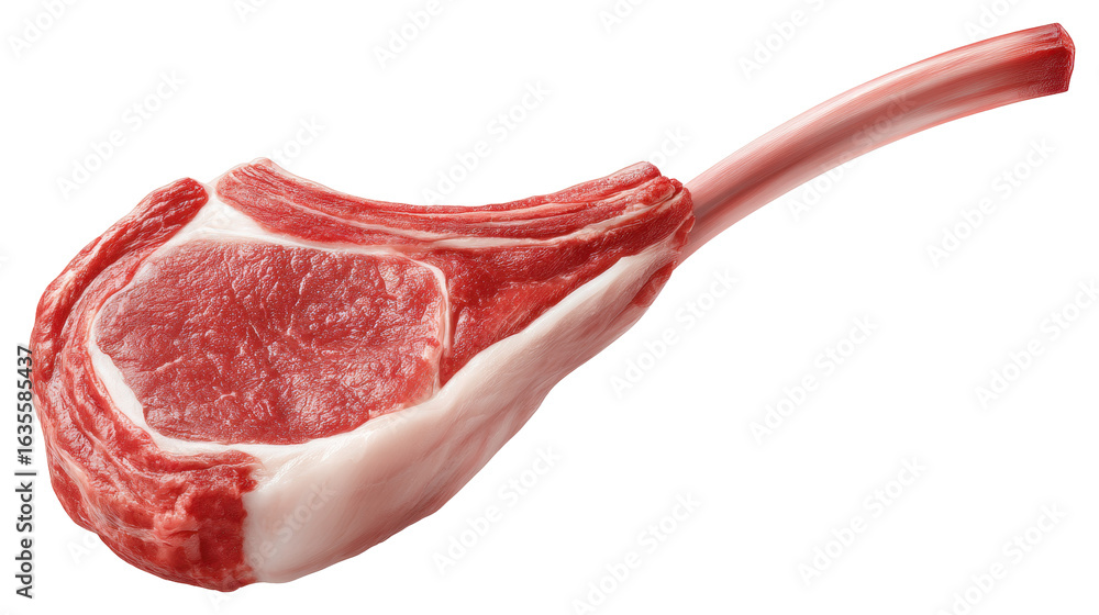 Poster raw isolated tomahawk steak on transparent background with fresh red meat and bone