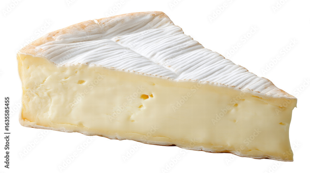 Poster soft cheese slice isolated on transparent background with creamy texture and white rind