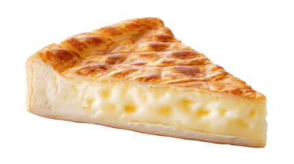 Creamy cheese pie slice isolated on transparent background with soft texture and golden crust
