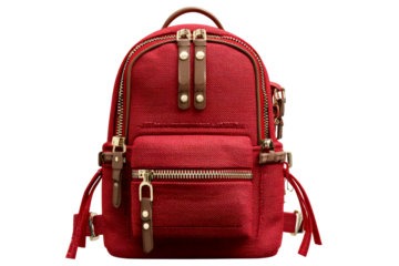 Red backpack with zippers and pockets