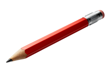Red pencil with eraser, transparent bg